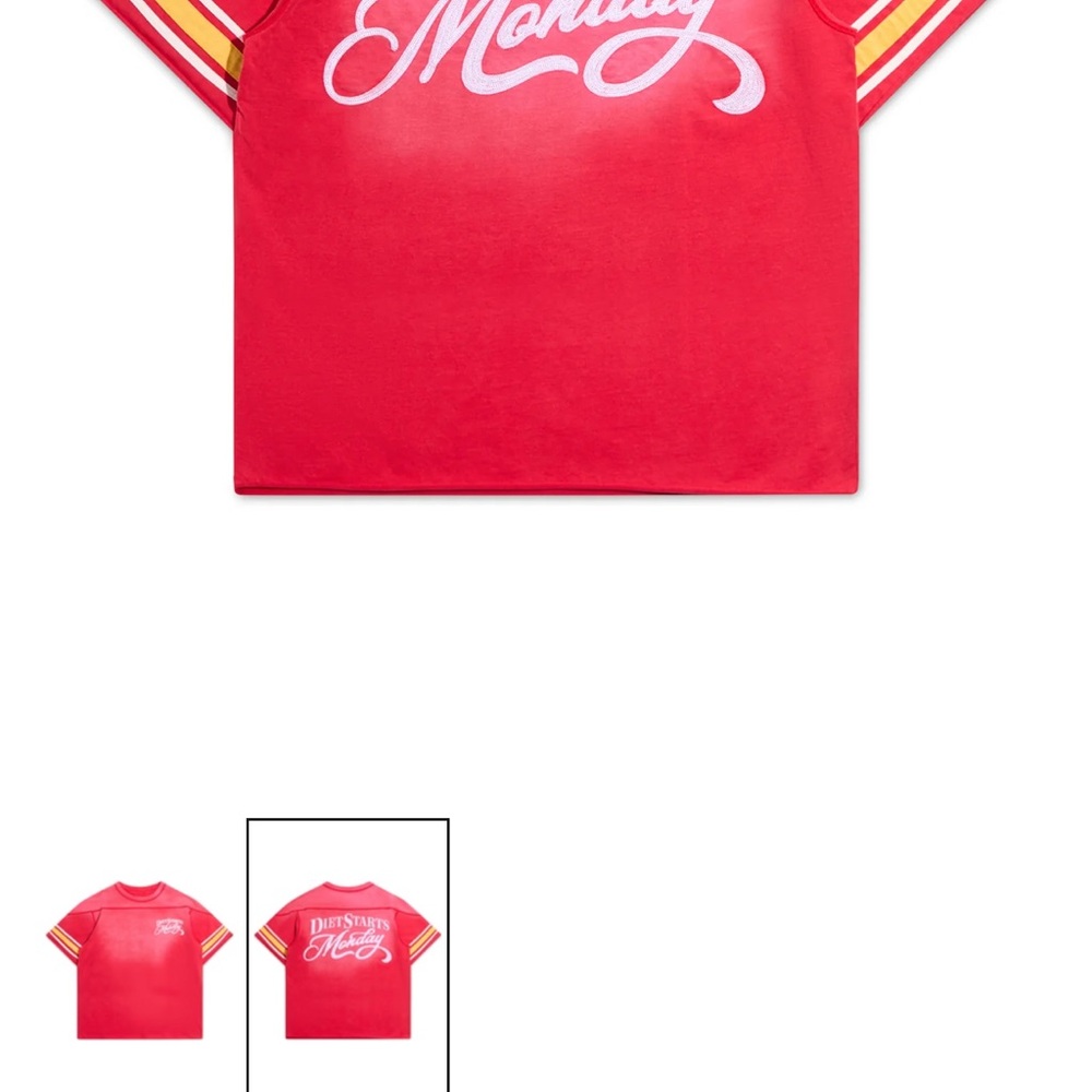 Vibrant Red Short Sleeve Tee with Striped Sleeves